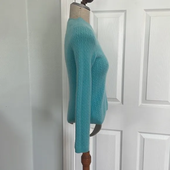 AK Anne Klein Sport cashmere sweater cable knit pullover aqua size L runs Small