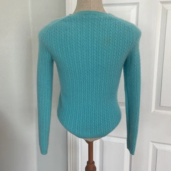 AK Anne Klein Sport cashmere sweater cable knit pullover aqua size L runs Small