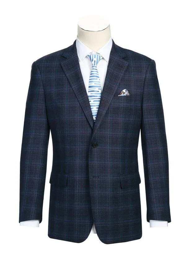 Alessandro Vitello by Renoir Wool Blend Stretch Checked Navy Blazer 561-15