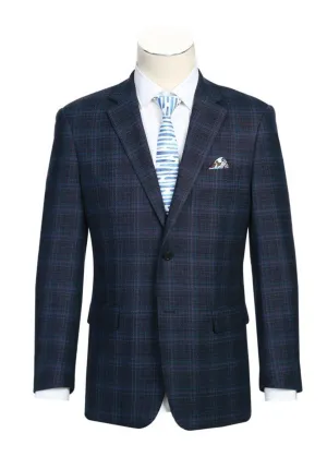 Alessandro Vitello by Renoir Wool Blend Stretch Checked Navy Blazer 561-15