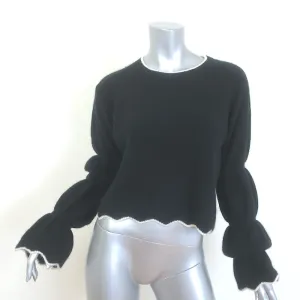 Alice   Olivia Foss Puff Sleeve Sweater Black Cashmere-Blend Size Extra Small