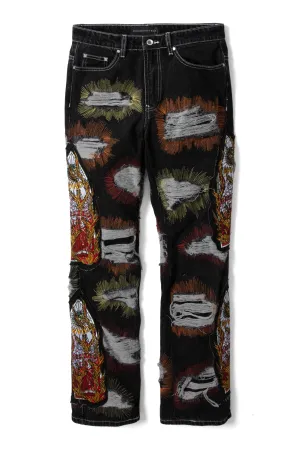 ALL OVER EMBROIDERY DENIM PANT
