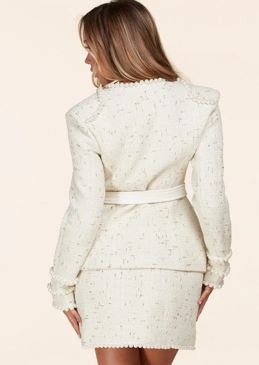 “ALLURE”  2- PIECE WHITE TWEED SET.