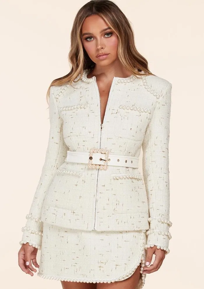 “ALLURE”  2- PIECE WHITE TWEED SET.