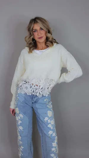 Amaltheia Ivory and Lace Sweater