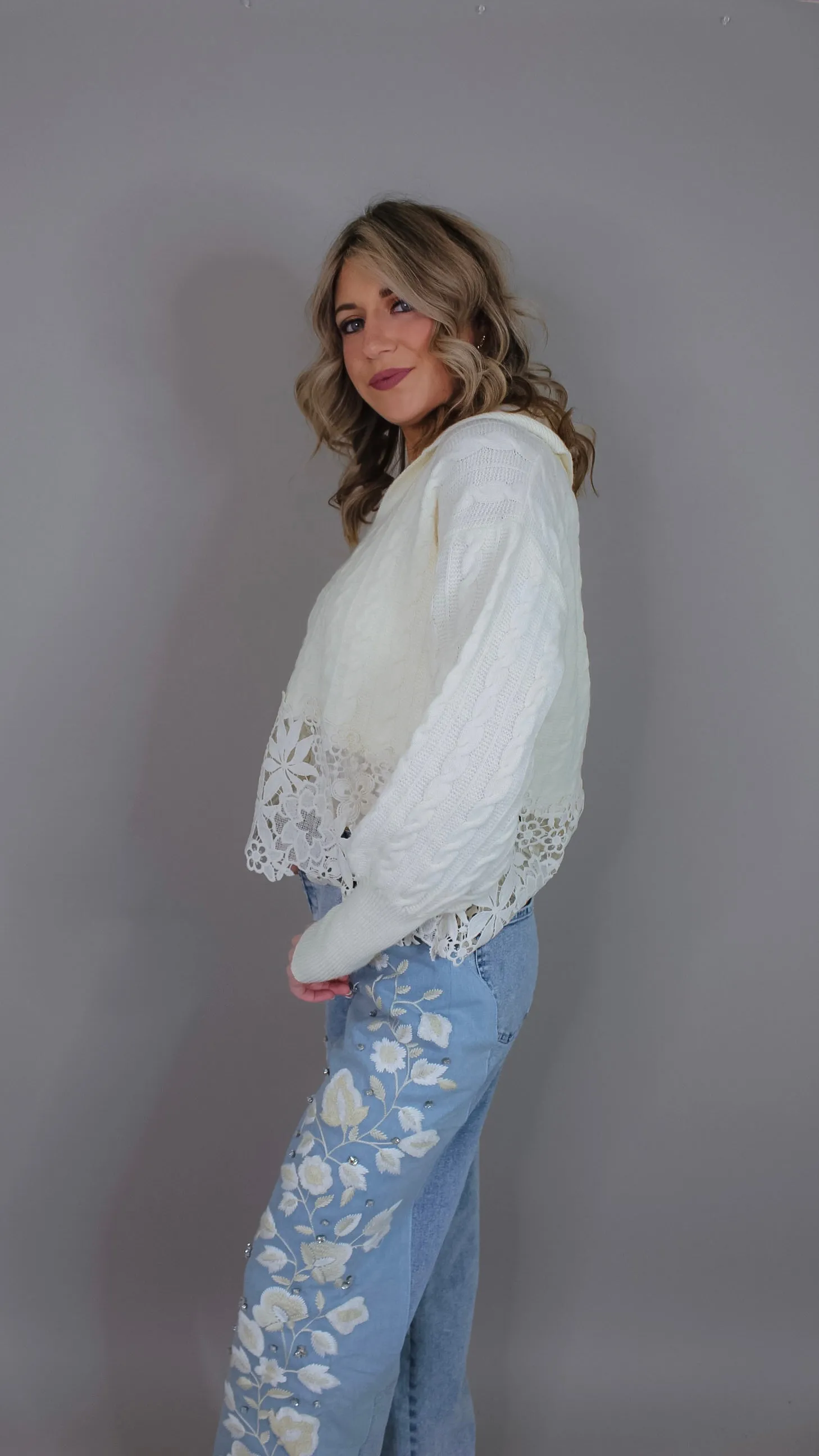 Amaltheia Ivory and Lace Sweater