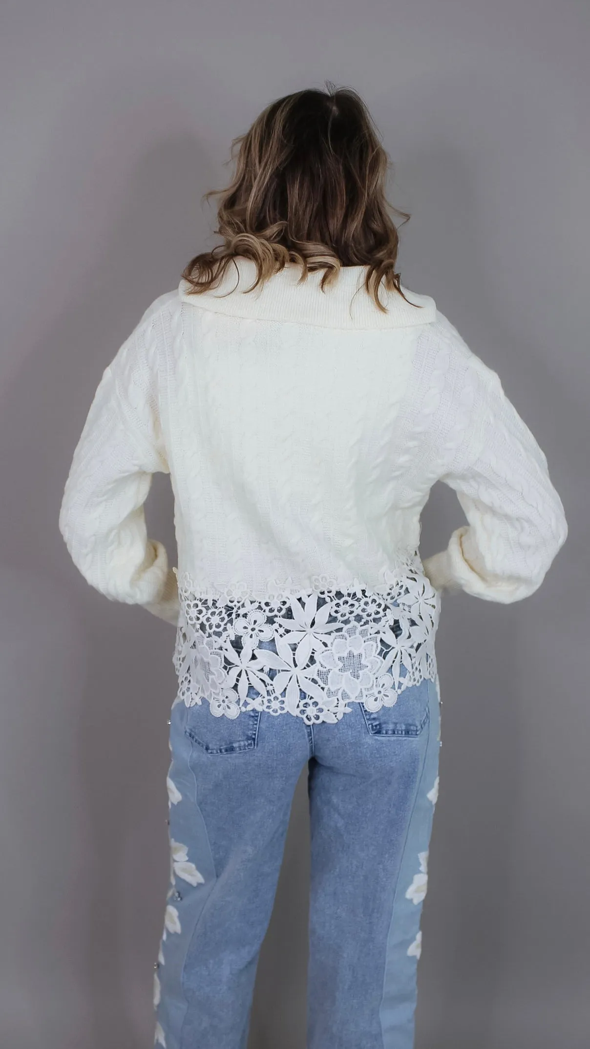 Amaltheia Ivory and Lace Sweater