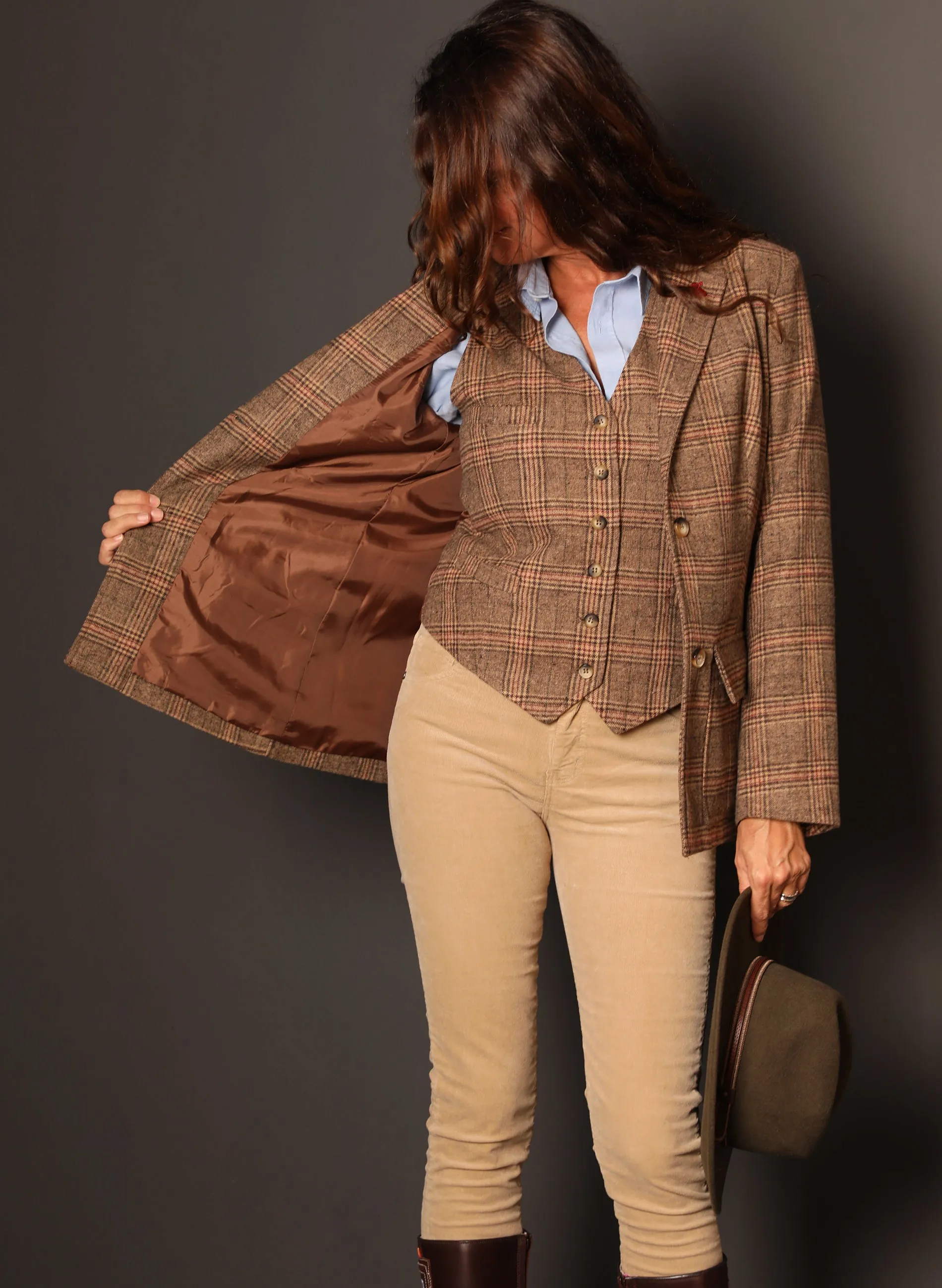 Americana Cuadros Marrones Mujer
