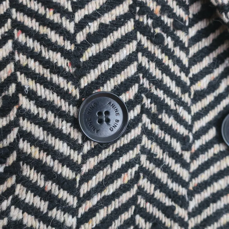 ANINE BING Diana Blazer Beige & Black Fishbone Tweed Size Medium