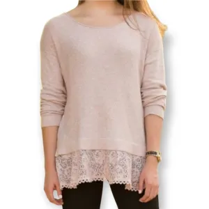 Anthropologie Knitted &amp; Knotted Bloom Lace Pullover Sweater in Blush Pink