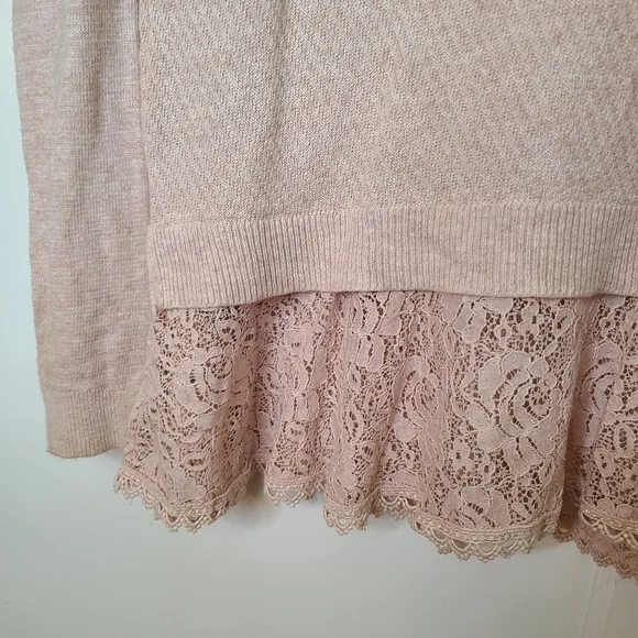 Anthropologie Knitted &amp; Knotted Bloom Lace Pullover Sweater in Blush Pink