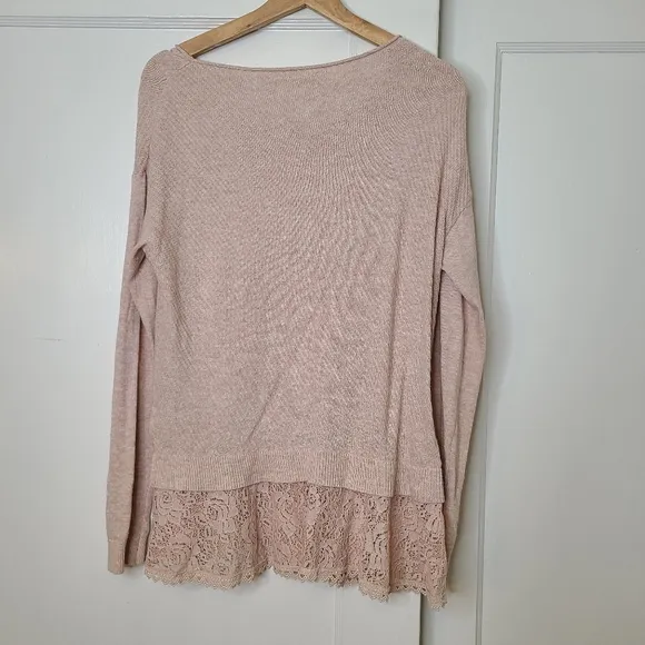 Anthropologie Knitted &amp; Knotted Bloom Lace Pullover Sweater in Blush Pink