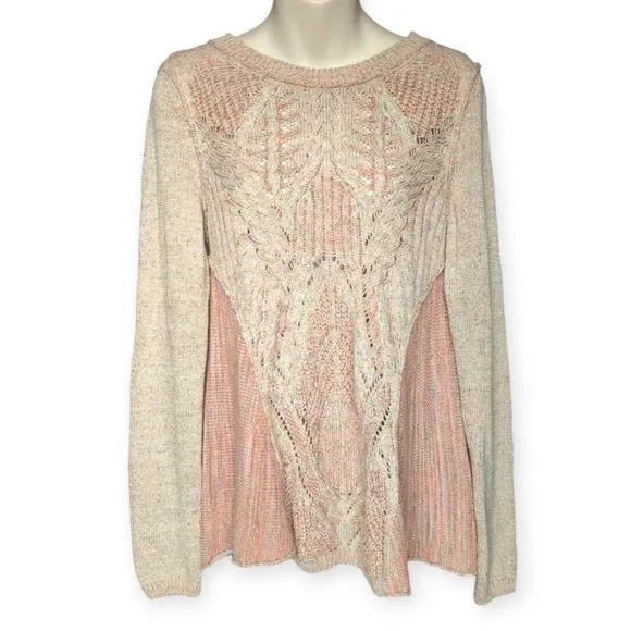 Anthropologie Moth Anita Swing Sweater Linen Cable Knit Pink Rose Pullover S