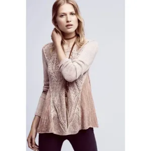 Anthropologie Moth Anita Swing Sweater Linen Cable Knit Pink Rose Pullover S