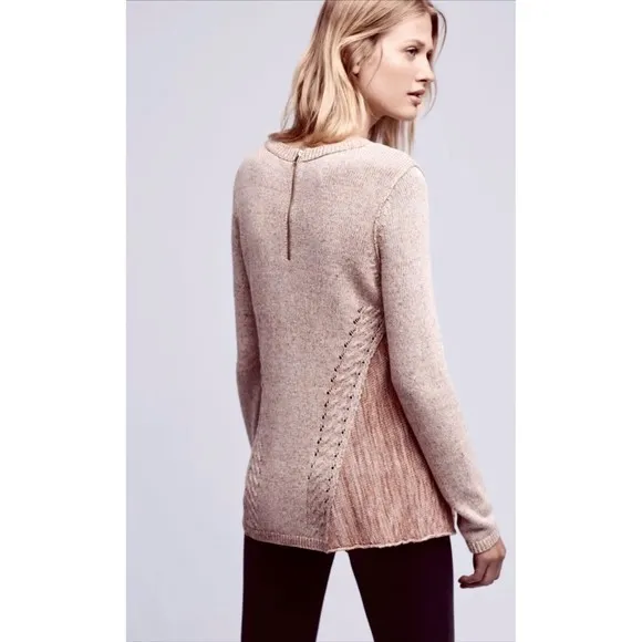 Anthropologie Moth Anita Swing Sweater Linen Cable Knit Pink Rose Pullover S