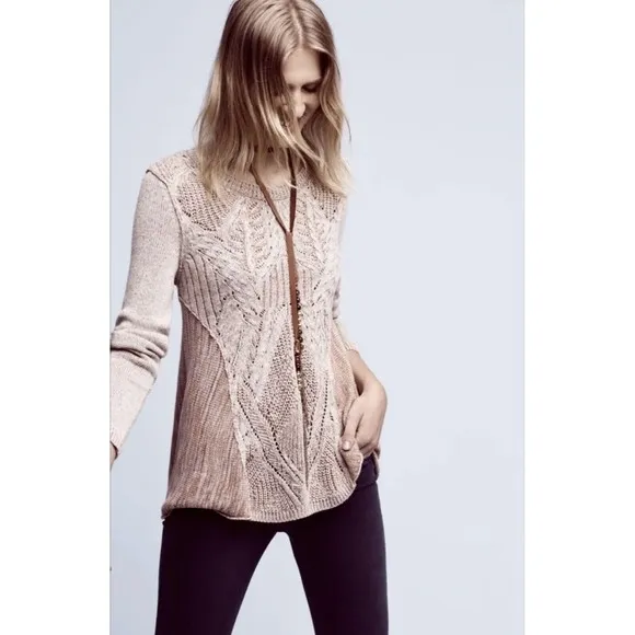 Anthropologie Moth Anita Swing Sweater Linen Cable Knit Pink Rose Pullover S