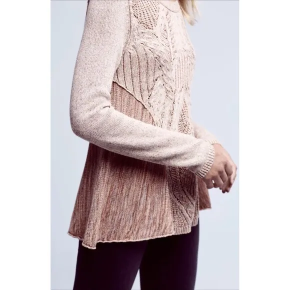 Anthropologie Moth Anita Swing Sweater Linen Cable Knit Pink Rose Pullover S
