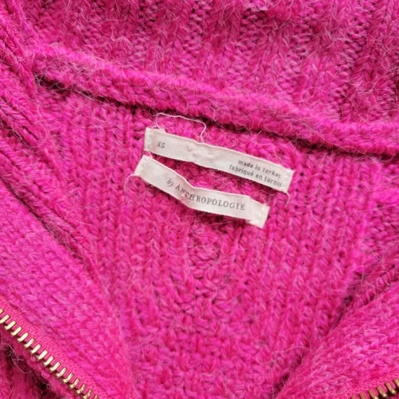 Anthropologie Payton Cable Knit Pullover Half Zip Sweater XS Fiusha Pink