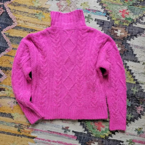 Anthropologie Payton Cable Knit Pullover Half Zip Sweater XS Fiusha Pink