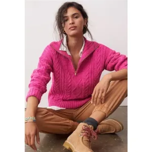 Anthropologie Payton Cable Knit Pullover Half Zip Sweater XS Fiusha Pink