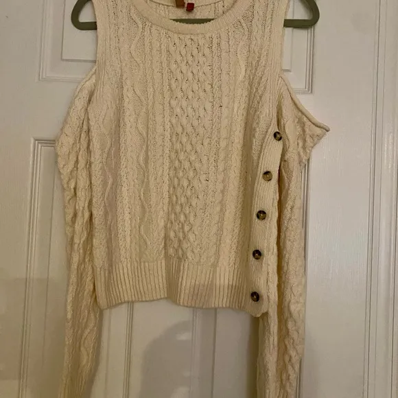Anthropologie Pilcro Cutout Ivory Cable Knit Fisherman’s Sweater Size Small