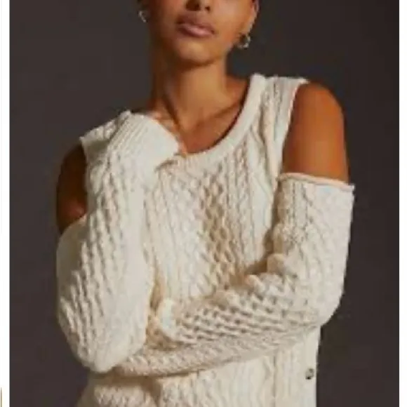 Anthropologie Pilcro Cutout Ivory Cable Knit Fisherman’s Sweater Size Small