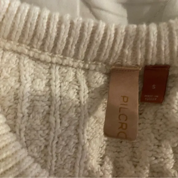 Anthropologie Pilcro Cutout Ivory Cable Knit Fisherman’s Sweater Size Small