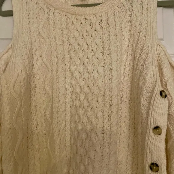 Anthropologie Pilcro Cutout Ivory Cable Knit Fisherman’s Sweater Size Small