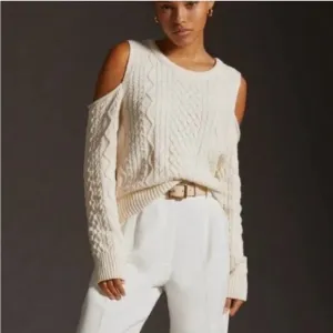 Anthropologie Pilcro Cutout Ivory Cable Knit Fisherman’s Sweater Size Small