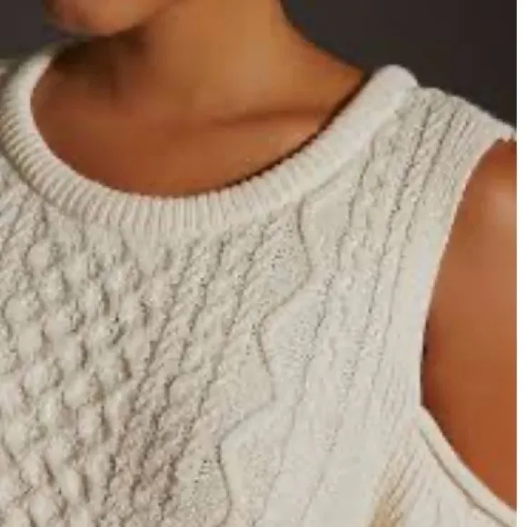Anthropologie Pilcro Cutout Ivory Cable Knit Fisherman’s Sweater Size Small
