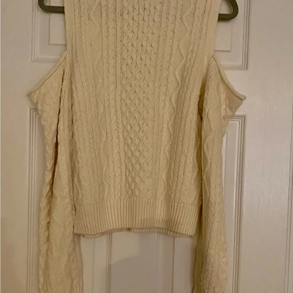 Anthropologie Pilcro Cutout Ivory Cable Knit Fisherman’s Sweater Size Small