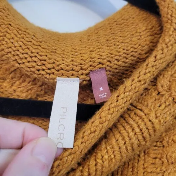 Anthropologie | Pilcro Mock Neck Cable Knit Chunky Burnt Orange Sweater Size M
