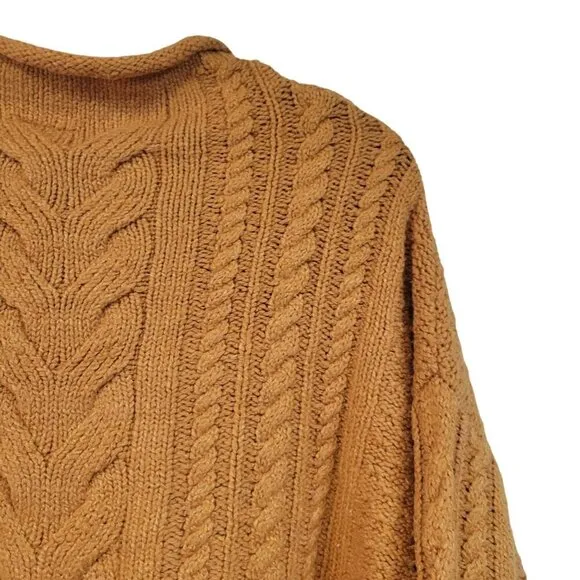 Anthropologie | Pilcro Mock Neck Cable Knit Chunky Burnt Orange Sweater Size M