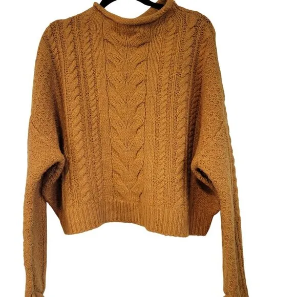 Anthropologie | Pilcro Mock Neck Cable Knit Chunky Burnt Orange Sweater Size M