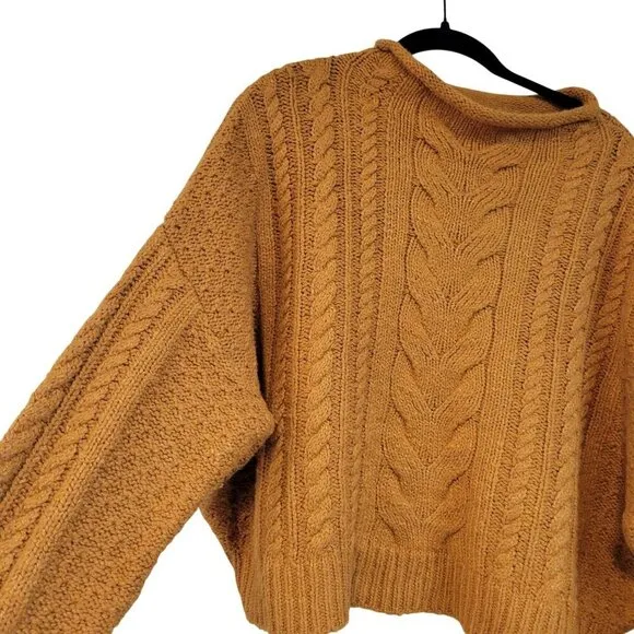 Anthropologie | Pilcro Mock Neck Cable Knit Chunky Burnt Orange Sweater Size M