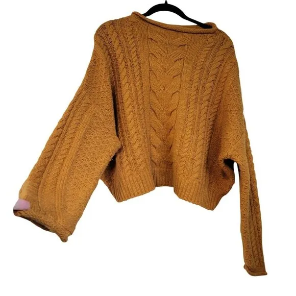 Anthropologie | Pilcro Mock Neck Cable Knit Chunky Burnt Orange Sweater Size M