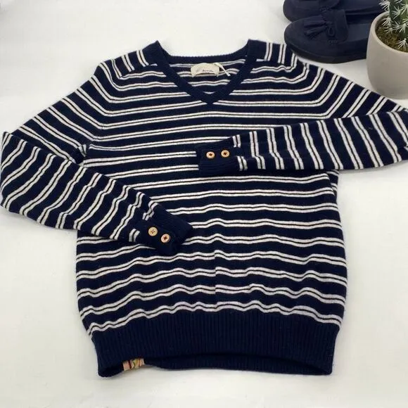 Anthropologie TROVATA Montecito Cashmere Cotton Stripe Sweater Cream/Navy Sz M