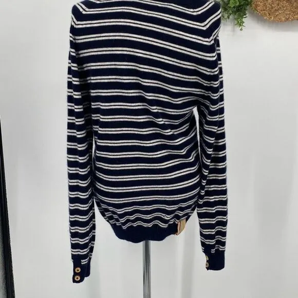 Anthropologie TROVATA Montecito Cashmere Cotton Stripe Sweater Cream/Navy Sz M