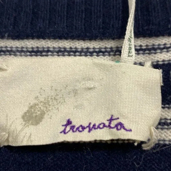 Anthropologie TROVATA Montecito Cashmere Cotton Stripe Sweater Cream/Navy Sz M