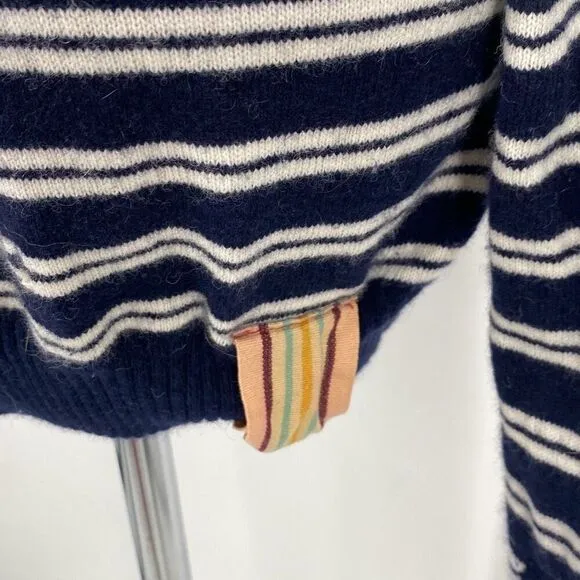 Anthropologie TROVATA Montecito Cashmere Cotton Stripe Sweater Cream/Navy Sz M