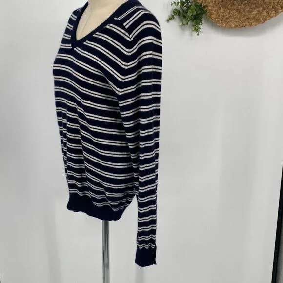 Anthropologie TROVATA Montecito Cashmere Cotton Stripe Sweater Cream/Navy Sz M