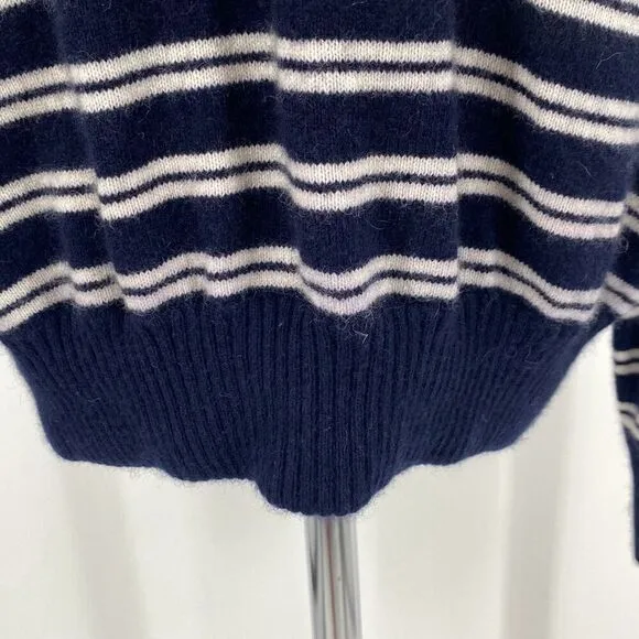 Anthropologie TROVATA Montecito Cashmere Cotton Stripe Sweater Cream/Navy Sz M