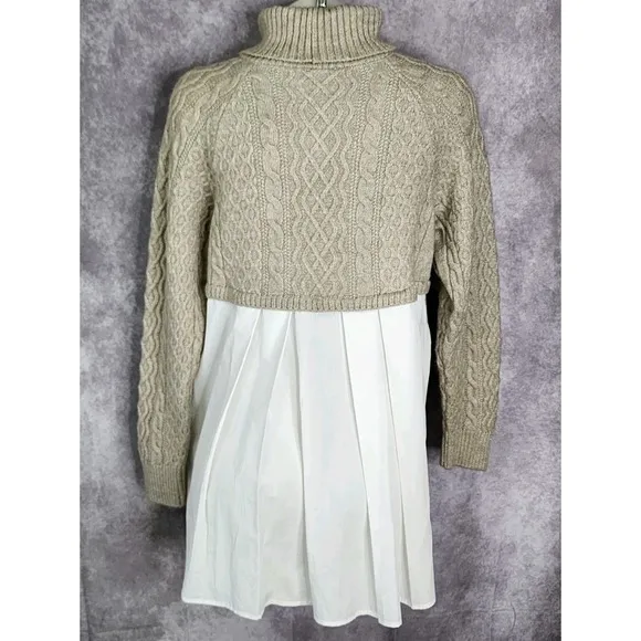 Anthropologie Twofer Turtleneck Cable Sweater Top Womens Size Medium Tan White