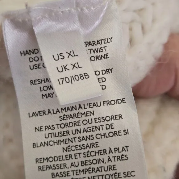 Anthropologie White Ramona Cable-knit V Neck Alpaca Blend Chunky Sweater Size XL