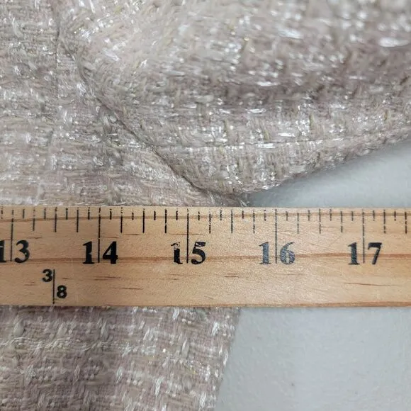 Aritzia Babaton Little Tweed Blazer Beige Metallic 3/4 Sleeve Collarless Office
