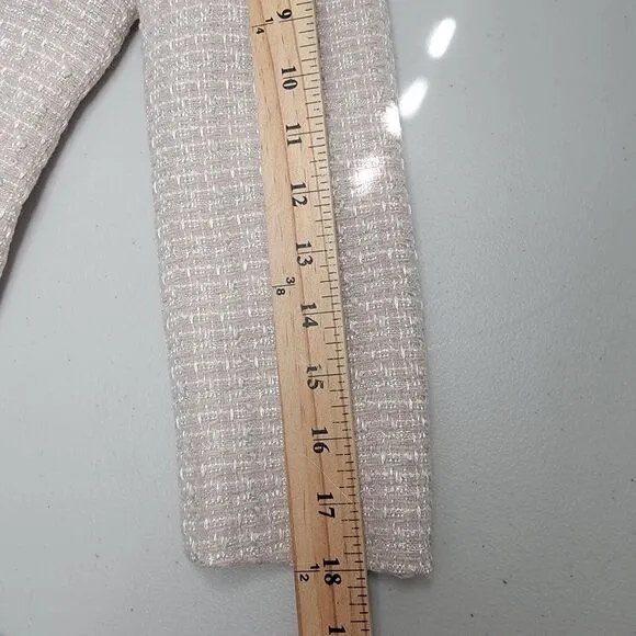 Aritzia Babaton Little Tweed Blazer Beige Metallic 3/4 Sleeve Collarless Office