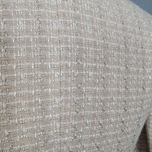 Aritzia Babaton Little Tweed Blazer Beige Metallic 3/4 Sleeve Collarless Office