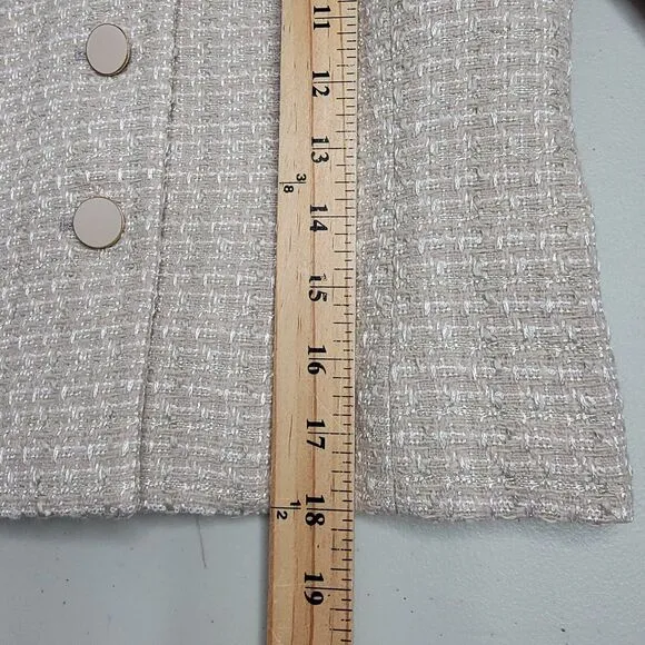 Aritzia Babaton Little Tweed Blazer Beige Metallic 3/4 Sleeve Collarless Office