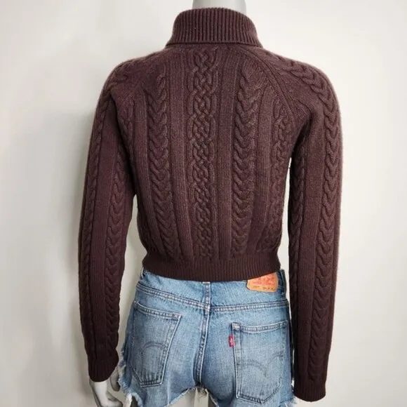 Aritzia Sunday Best &quot;Gigi&quot; Brown Cable Knit Collared Zip-Up Sweater Size 2XS