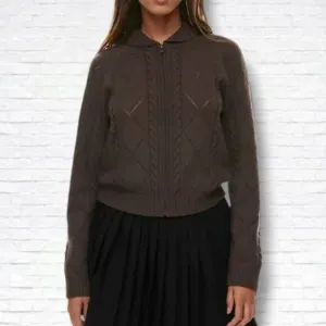 Aritzia Sunday Best &quot;Gigi&quot; Brown Cable Knit Collared Zip-Up Sweater Size 2XS